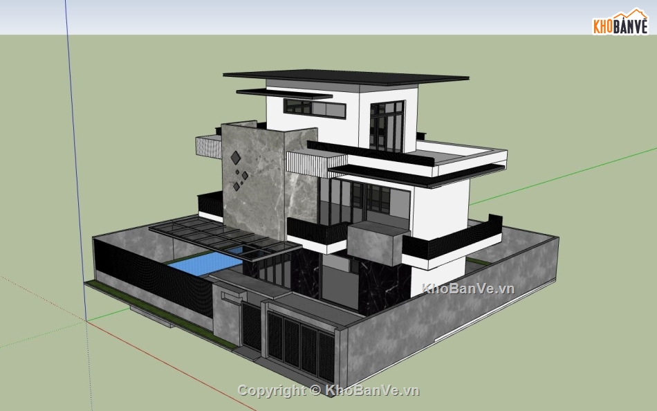 Nhà phố 2 tầng,phối cảnh nhà phố 2 tầng,sketchup nhà phố 2 tầng