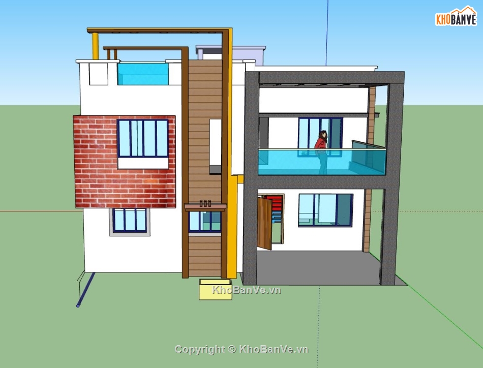 nhà phố 2 tầng,mẫu nhà phố hiện đại,nhà phố sketchup