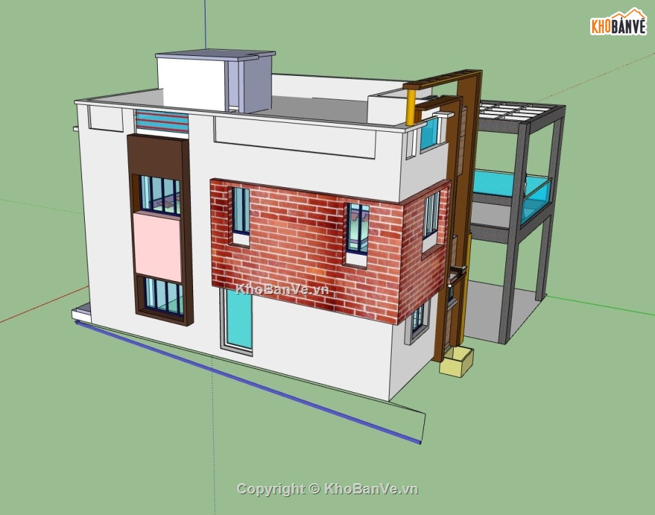 nhà phố 2 tầng,mẫu nhà phố hiện đại,nhà phố sketchup