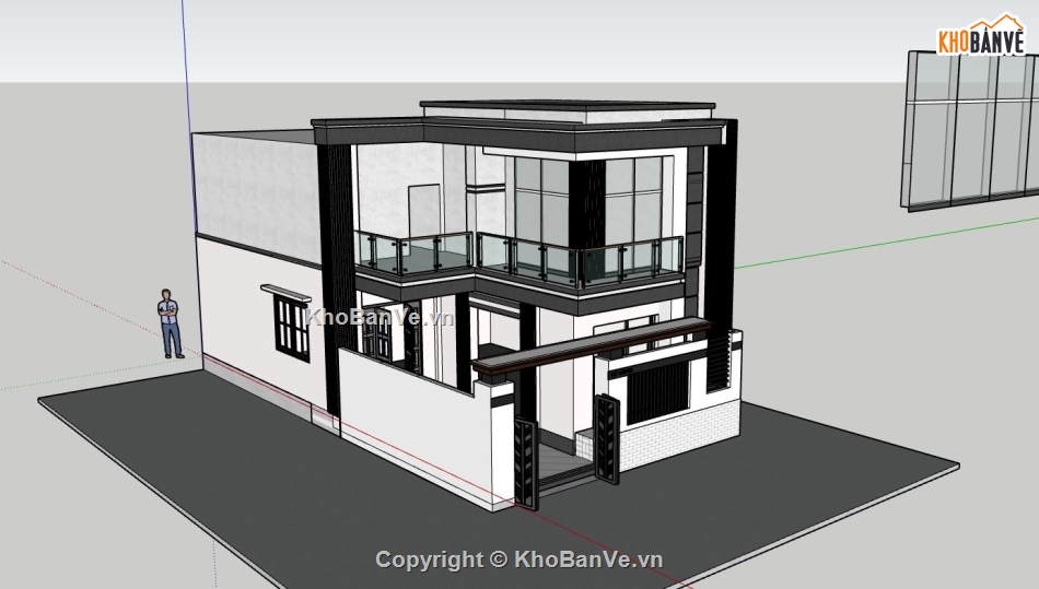 nhà phố 2 tầng,sketchup nhà phố 2 tầng,nhà phố hiện đại