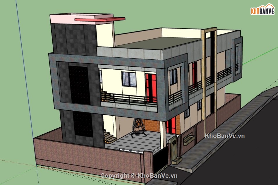 nhà phố 2 tầng file su,Nhà phố 2 tầng,model su nhà phố 2 tầng,nhà phố 2 tầng file sketchup,nhà phố 2 tầng sketchup