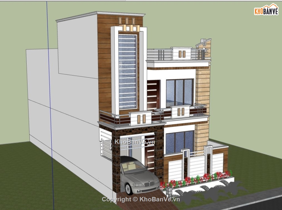 mẫu nhà phố 2 tầng,file sketchup nhà phố 2 tầng,dựng su nhà phố 2 tầng