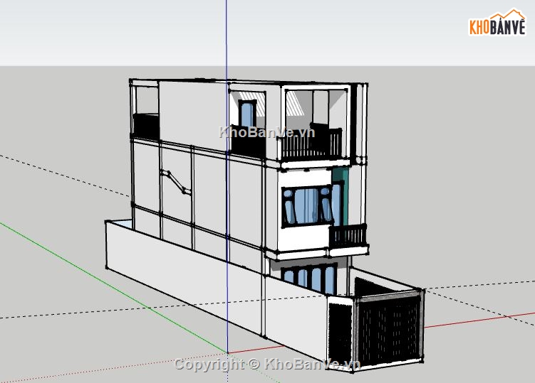 Nhà phố 3 tầng,Model su nhà phố 3 tầng,sketchup nhà phố 3 tầng