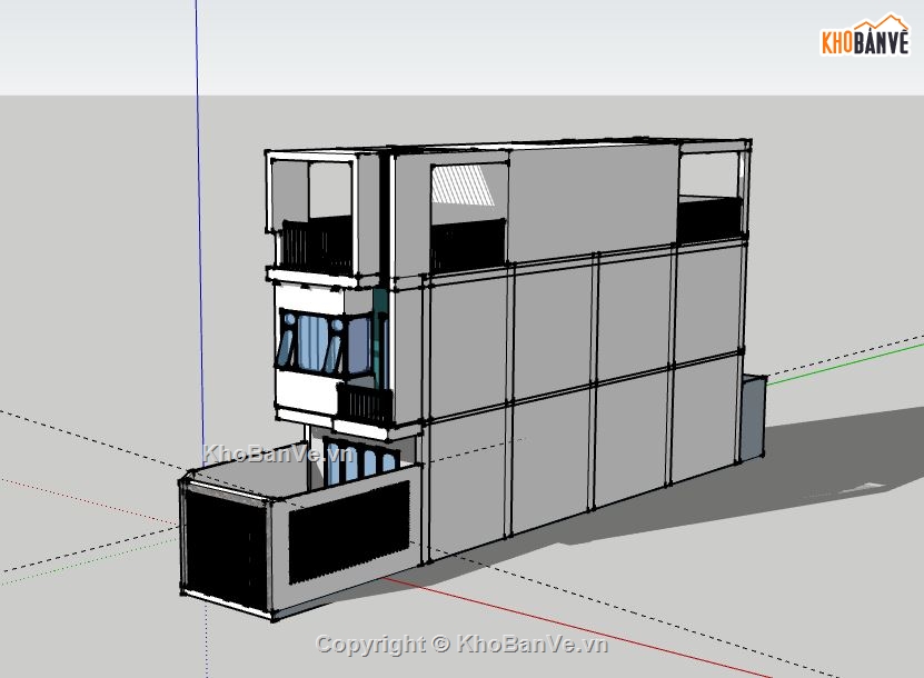 Nhà phố 3 tầng,Model su nhà phố 3 tầng,sketchup nhà phố 3 tầng