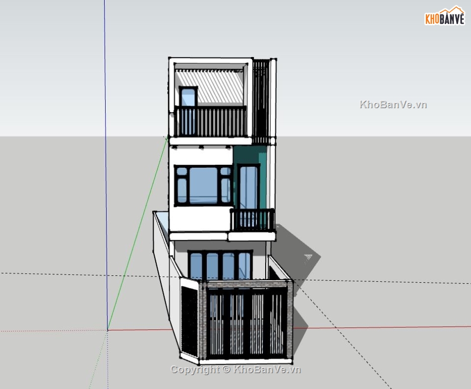 Nhà phố 3 tầng,Model su nhà phố 3 tầng,sketchup nhà phố 3 tầng