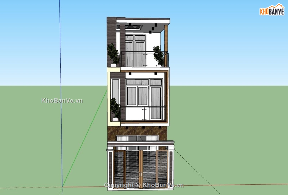 Nhà phố 3 tầng,nhà phố 3 tầng file su,sketchup nhà phố 3 tầng