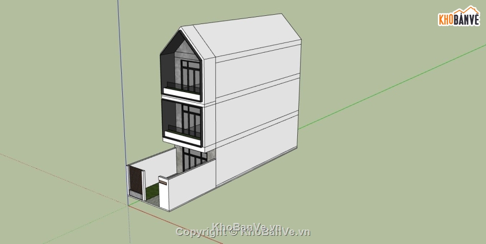 nhà phố 3 tầng,file sketchup nhà phố 3 tầng,phối cảnh nhà phố