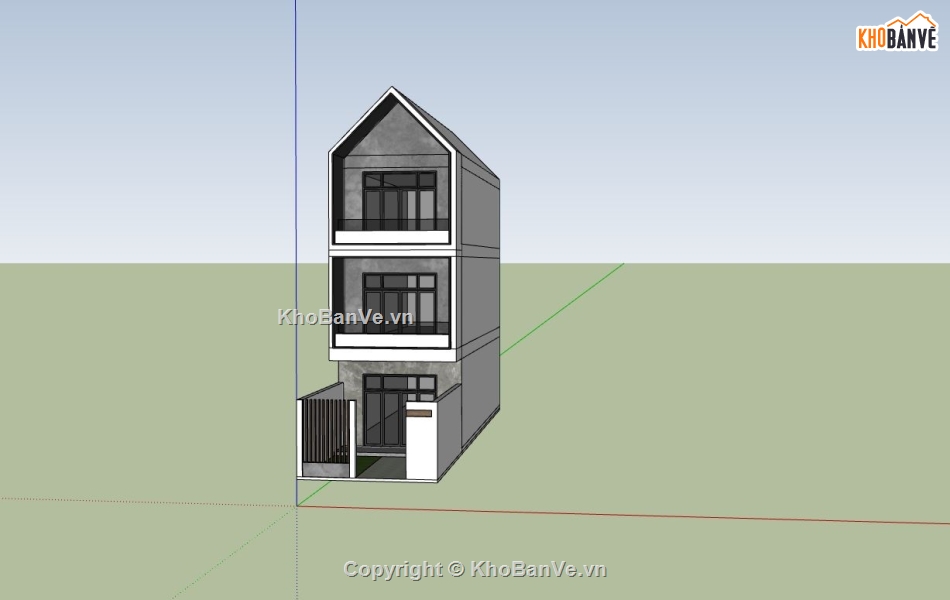 nhà phố 3 tầng,file sketchup nhà phố 3 tầng,phối cảnh nhà phố