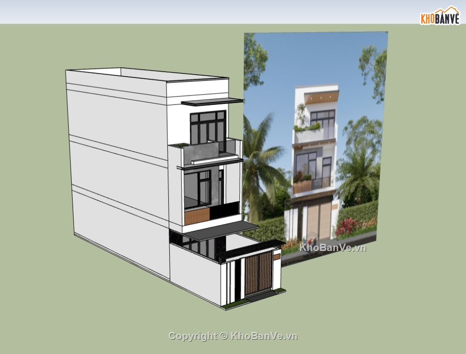 su nhà phố,sketchup nhà phố,nhà phố 3 tầng