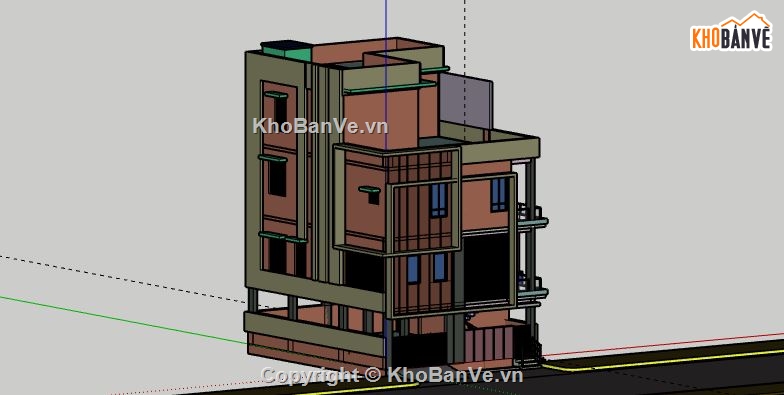 Nhà phố 3 tầng,model su nhà phố 3 tầng,sketchup nhà phố 3 tầng