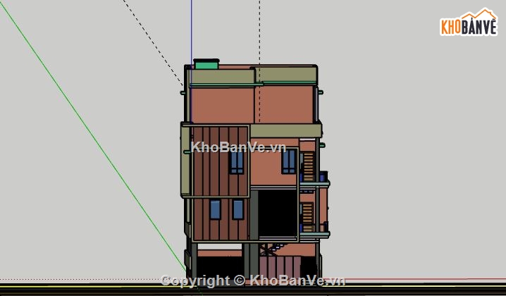 Nhà phố 3 tầng,model su nhà phố 3 tầng,sketchup nhà phố 3 tầng