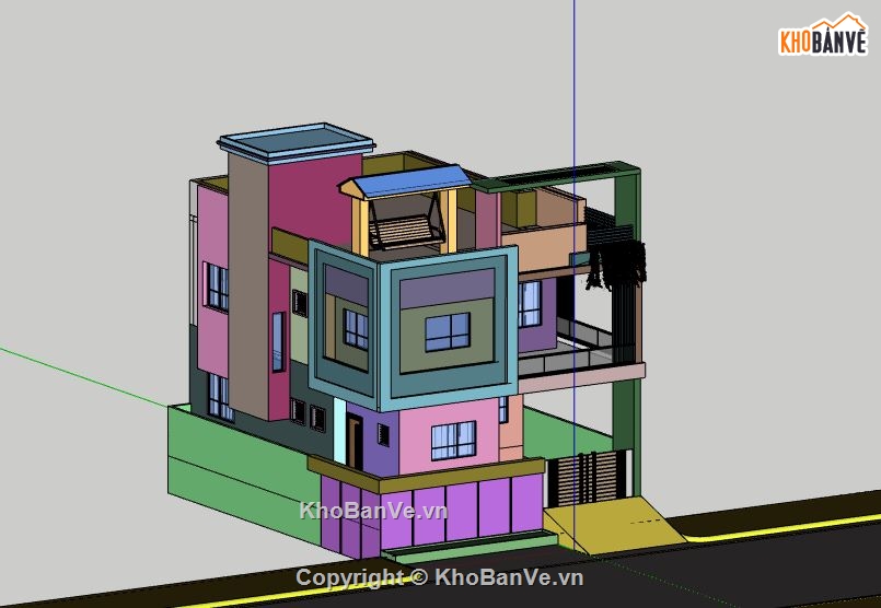 Nhà phố 3 tầng,model su nhà phố 3 tầng,file sketchup nhà phố 3 tầng