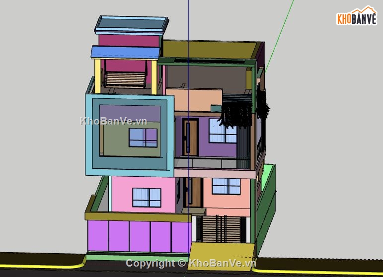 Nhà phố 3 tầng,model su nhà phố 3 tầng,file sketchup nhà phố 3 tầng