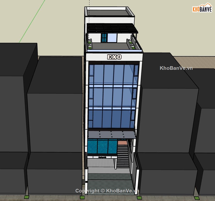 Nhà phố 4 tầng,file su nhà phố 4 tầng,model su nhà phố 4 tầng,sketchup nhà phố 4 tầng,nhà phố 4 tầng file su