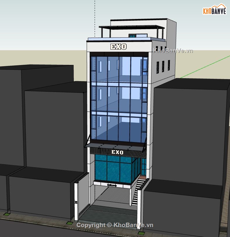 Nhà phố 4 tầng,file su nhà phố 4 tầng,model su nhà phố 4 tầng,sketchup nhà phố 4 tầng,nhà phố 4 tầng file su