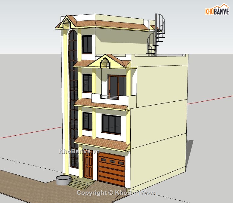 Nhà phố 4 tầng,model su nhà phố 4 tầng,file su nhà phố 4 tầng,sketchup nhà phố 4 tầng,nhà phố 4 tầng sketchup