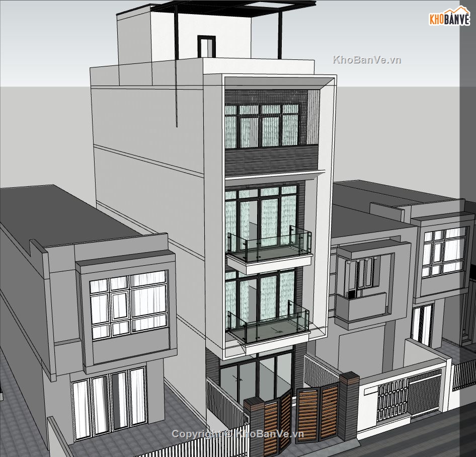 nhà phố 5 tầng,nhà hiện đại,phối cảnh nhà phố,sketchup nhà phố