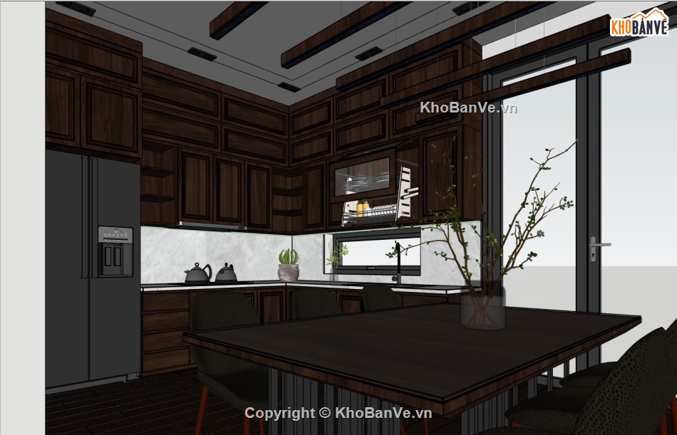 nội thất nhà phố su,sketchup nội thất khách bếp,su nội thất phòng khách hiện đại