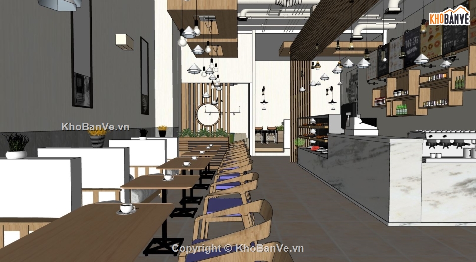 nội thất quán coffe,sketchup coffee,quán cà phê sketchup