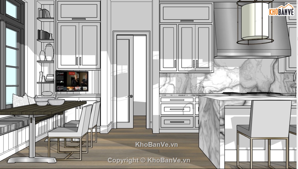 phòng bếp,nội thất phòng bếp,phòng bếp hiện đại,file sketchup nội thát phòng bếp