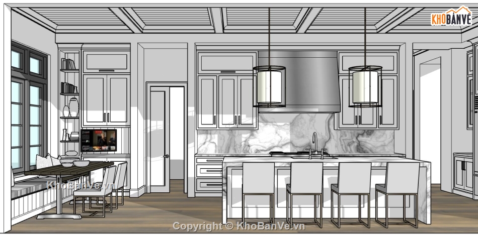 phòng bếp,nội thất phòng bếp,phòng bếp hiện đại,file sketchup nội thát phòng bếp