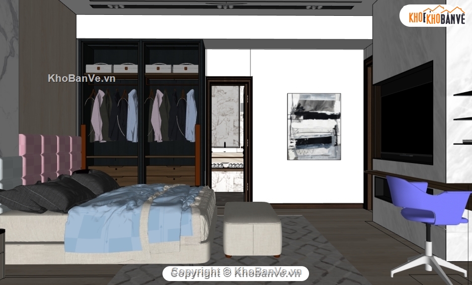 Thiết kế nội thất phòng ngủ,sketchup nội thất phòng ngủ,model 3d su phòng thờ,mẫu dựng 3d su nội thất phòng ngủ