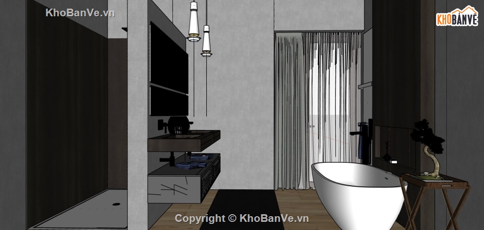 thiết kế nội thất sketchup,nội thất phòng tắm sketchup,mẫu su nội thất phòng tắm,phòng tắm 3d sketchup