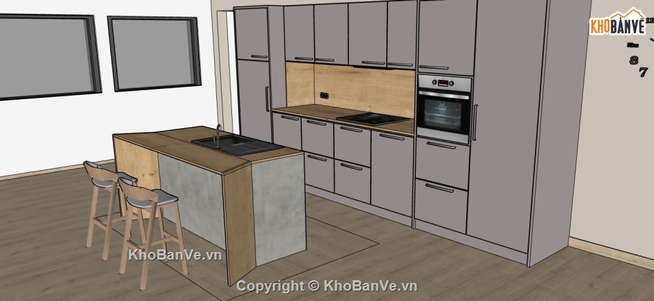 phòng bếp sketchup,Thiết kế phòng bếp đẹp,file su phòng bếp