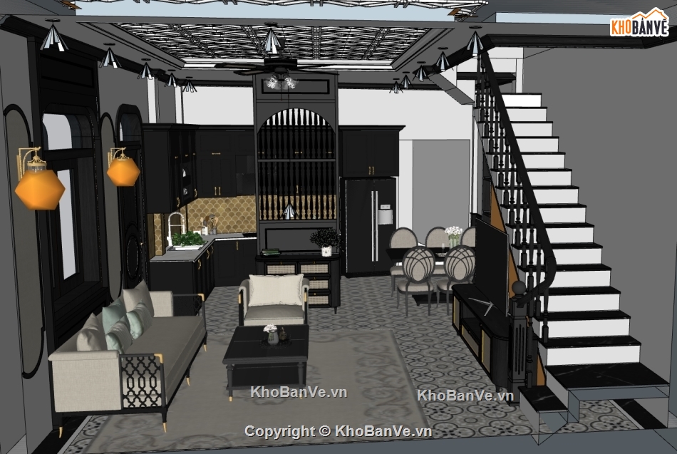 model su phòng khách,su phòng khách hiện đại,sketchup phòng khách,file sketchup phòng khách đẹp