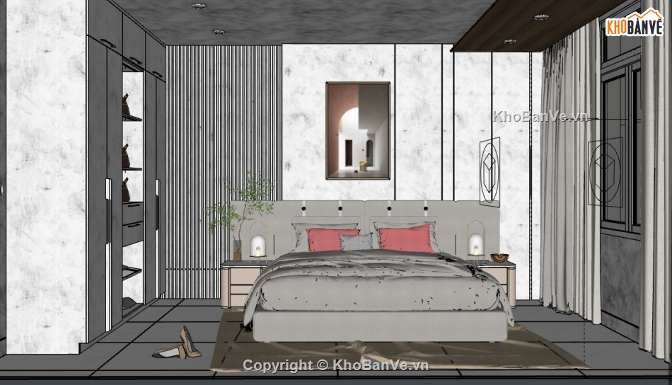 file sketchup phòng ngủ căn hộ,thiết kế phòng ngủ sketchup,sketchup nội thất phòng ngủ,dựng 3d phòng ngủ