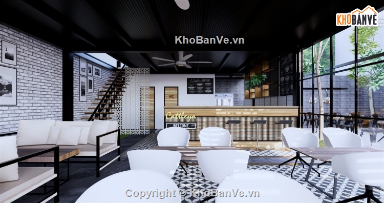 Model quán cafe,cketchup quán coffee,quán cafe hiện đại,mẫu sketchup quán cafe,quán cafe đẹp