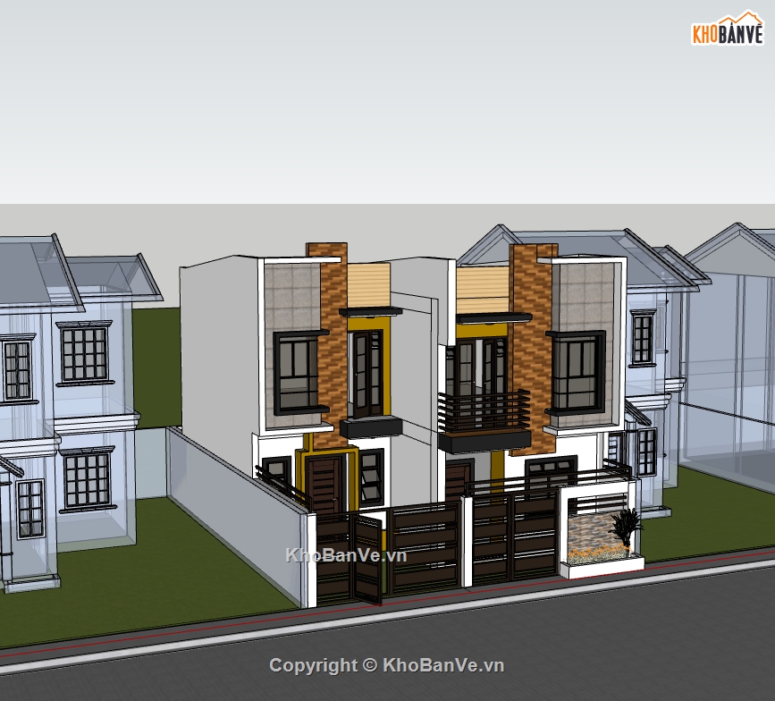 biệt thự 2 tầng,su biệt thự,sketchup biệt thự
