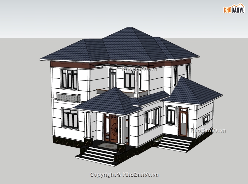 biệt thự 2 tầng,biệt thự 2 tầng mái nhật,sketchup biệt thự 2 tầng