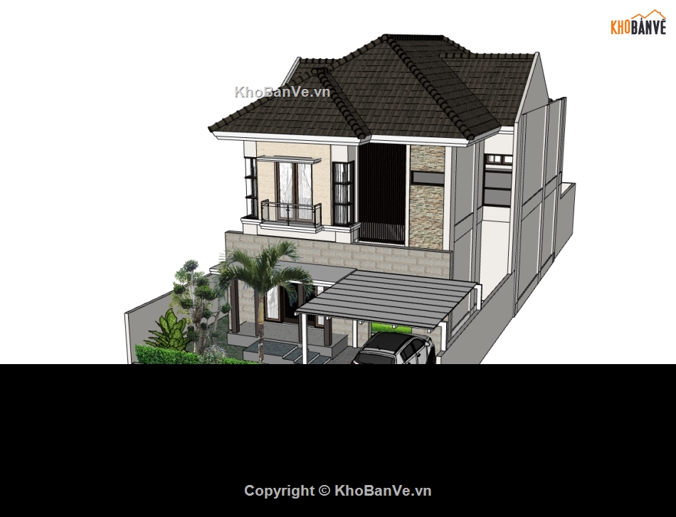 biệt thự 2 tầng,sketchup biệt thự,su biệt thự 2 tầng