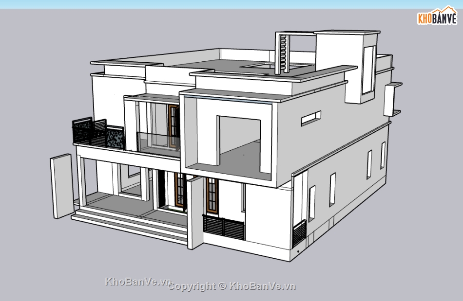biệt thự 2 tầng,su biệt thự,sketchup biệt thự