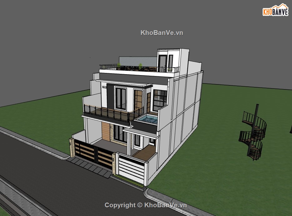 biệt thự 2 tầng,su biệt thự,sketchup biệt thự