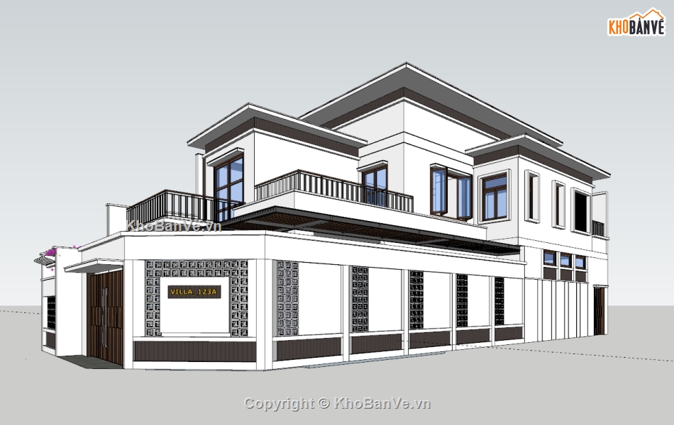 biệt thự 2 tầng,su biệt thự,sketchup biệt thự