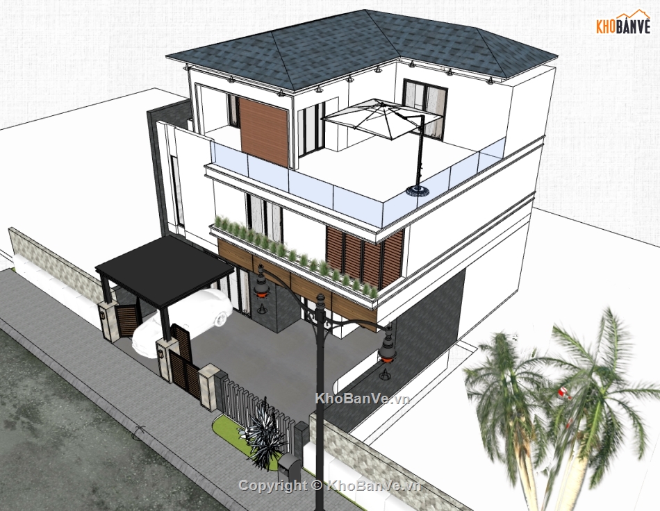 biệt thự 3 tầng,su biệt thự,sketchup biệt thự