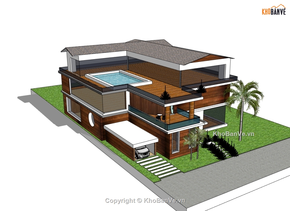 biệt thự 3 tầng,su biệt thự,sketchup biệt thự