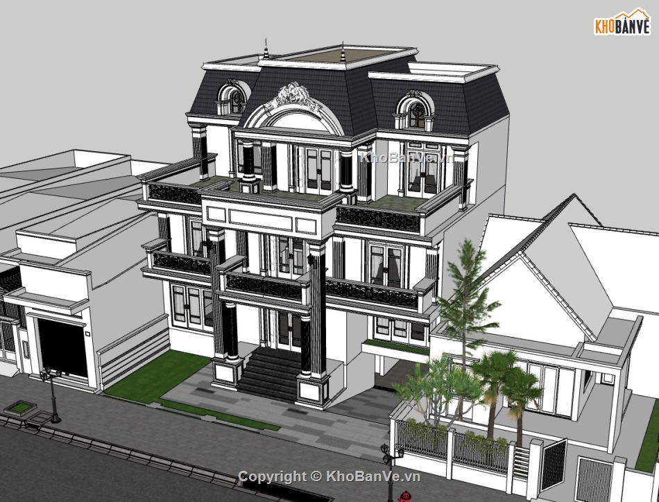 biệt thự 3 tầng,biệt thự 3 tầng sketchup,su biệt thự 3 tầng