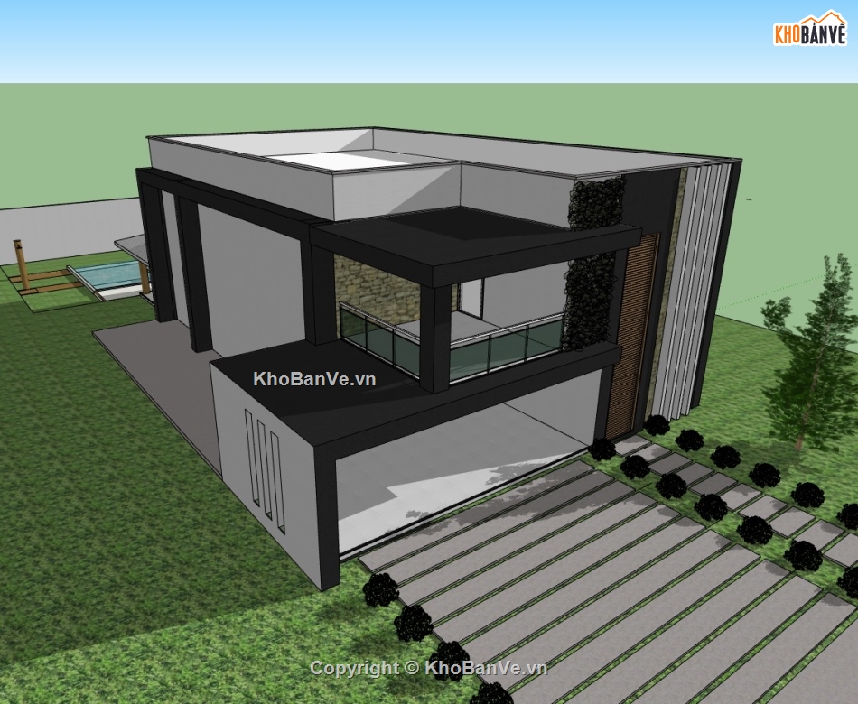 biệt thự 2 tầng,su biệt thự,sketchup biệt thự