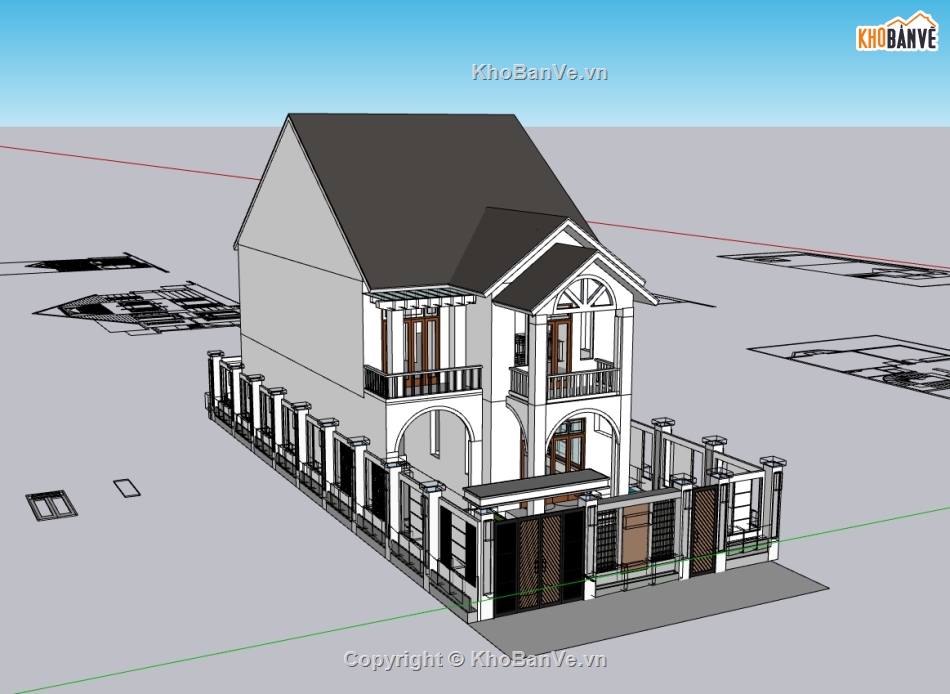 biệt thự 2 tầng,su biệt thự,sketchup biệt thự