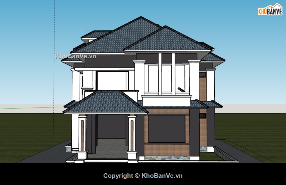 biệt thự 2 tầng,su biệt thự,sketchup biệt thự