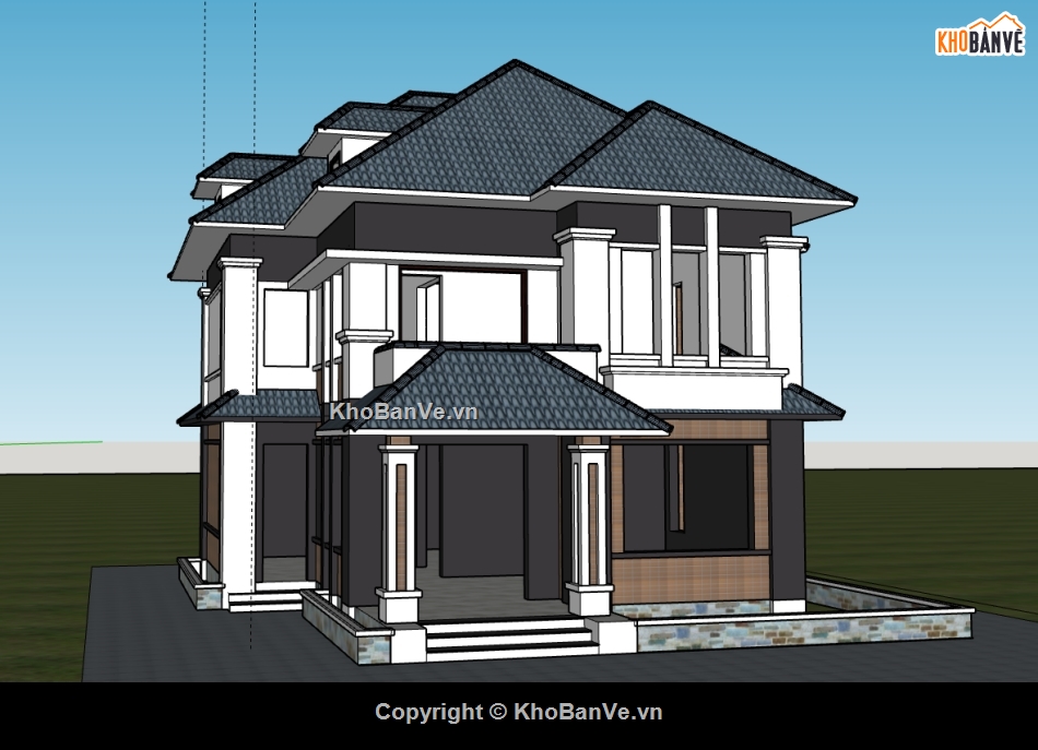 biệt thự 2 tầng,su biệt thự,sketchup biệt thự