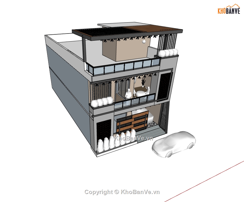 nhà phố 2 tầng,sketchup nhà phố 2 tầng,su nhà phố 2 tầng