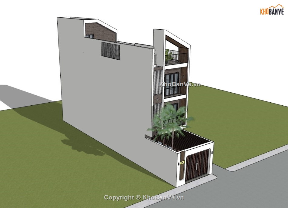 thiết kế nhà phố 4 tầng 5x25m,nhà phố hiện đại file su,file sketchup nhà 4 tầng