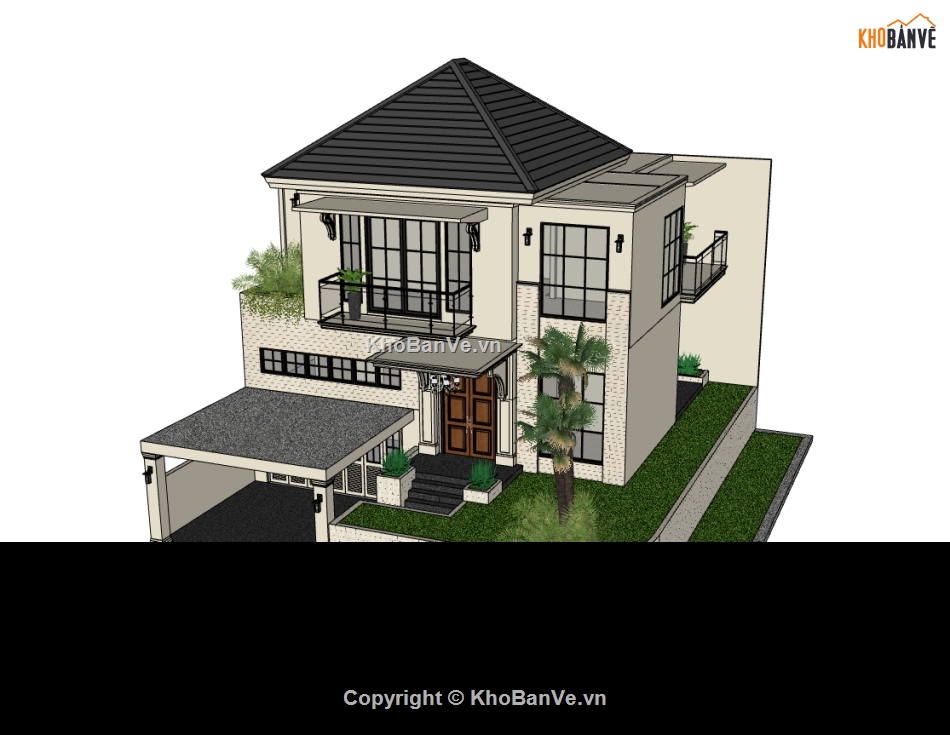 biệt thự 2 tầng,su biệt thự,sketchup biệt thự