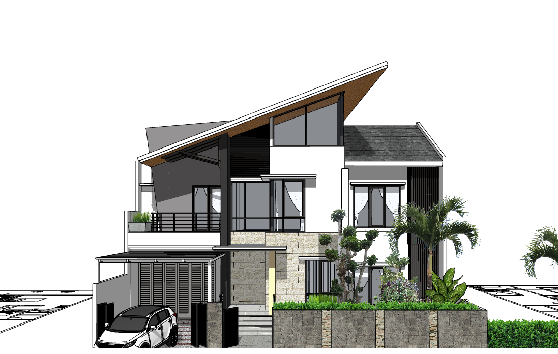 biệt thự 2 tầng,biệt thự 2 tầng sketchup,sketchup biệt thự