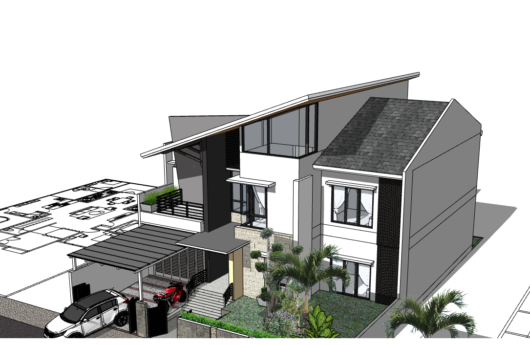 biệt thự 2 tầng,biệt thự 2 tầng sketchup,sketchup biệt thự