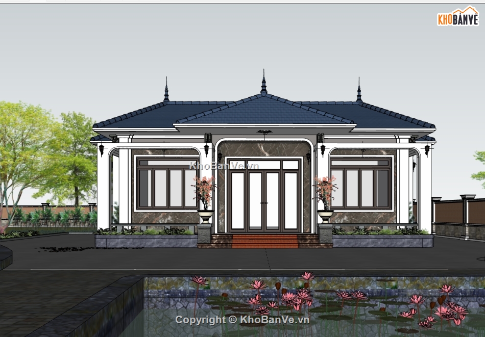 biệt thự đẹp,biệt thự 1 tầng,biệt thự sketchup,sketchup biệt thự 1 tầng,sketchup biệt thự